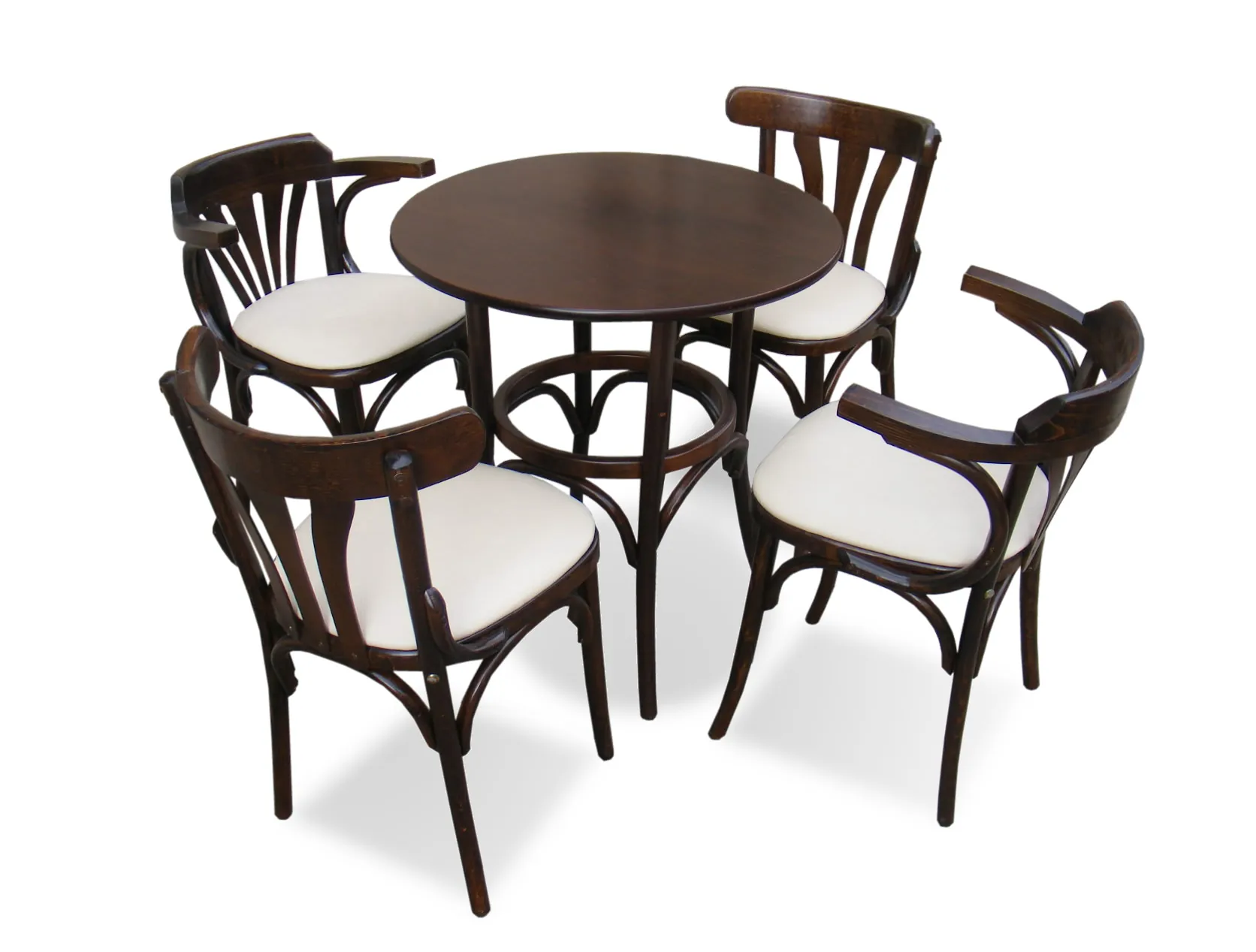 Bistrotisch-Set mit 4 Stühlen aus gebogenem Holz