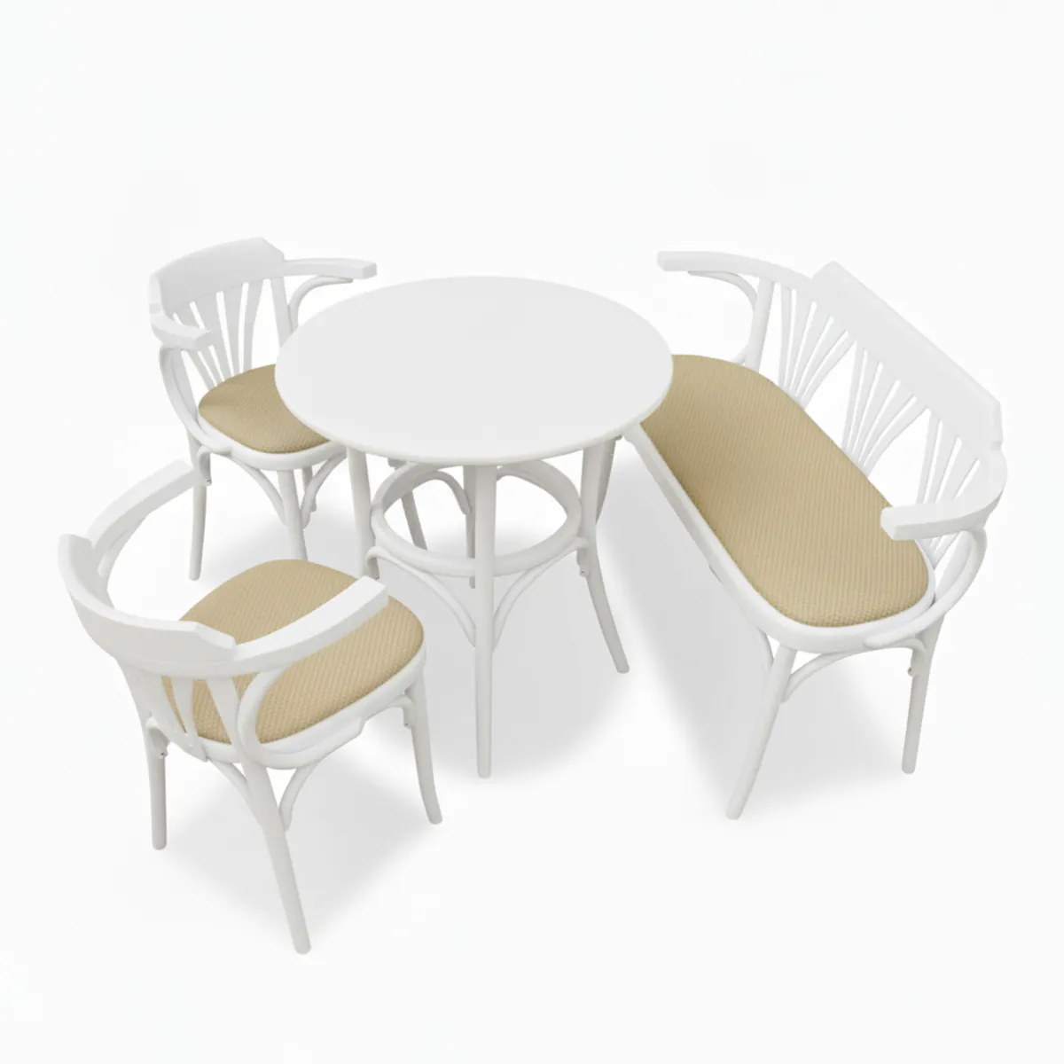 Bistrotisch- und Bank-Set + 2 Bugholzstühle