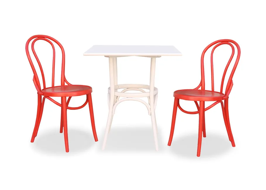 Geschwungenes Möbelset: Bistrotisch + 2 Stühle 6016