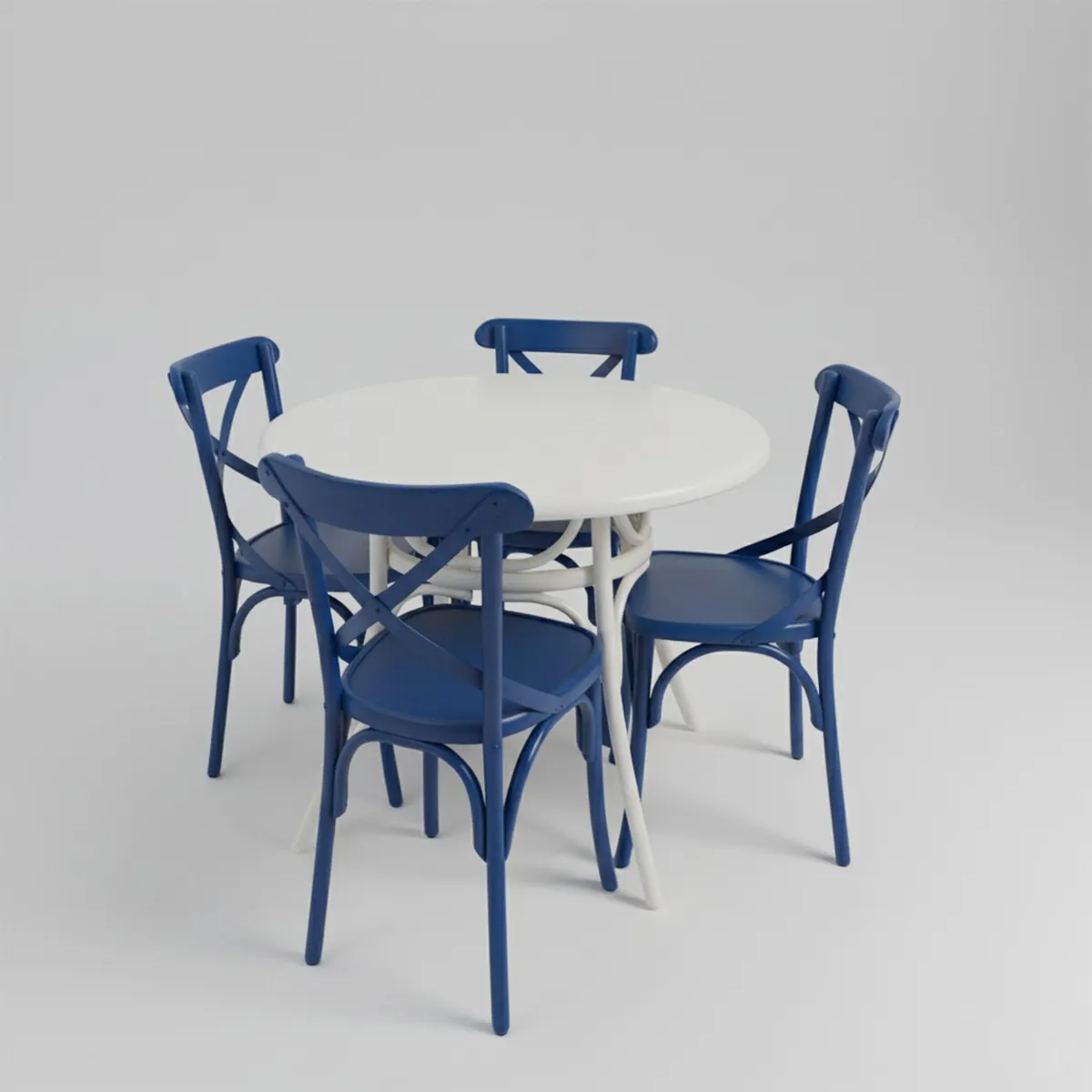 Runder Thonet-Tisch mit farbigen Niv-Stühlen