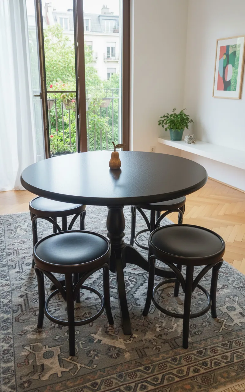 Rodica Tisch mit vier Hockern