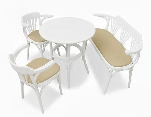 Bistrotisch- und Bank-Set + 2 Bugholzstühle